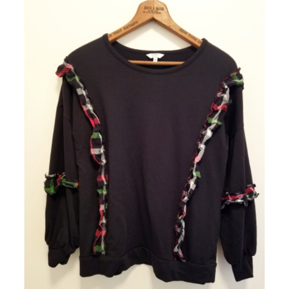Crown & Ivy Plaid Ruffle Pullover